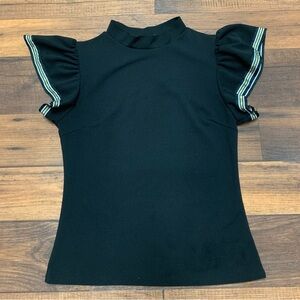 Jasmine Sportswear Black Top Short Sleeves With Gold Stripes Women’s Sz M